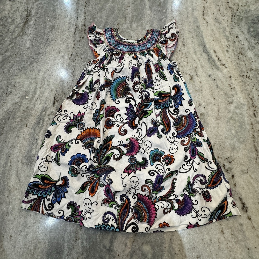 Sucre Smocked‎ Dress Girls 3T Paisley Rainbow Black White Short Sleeve Floral